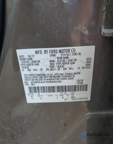 2013 Ford Edge Sel from USA, damaged, VIN 2FMDK4JCXDBA62324